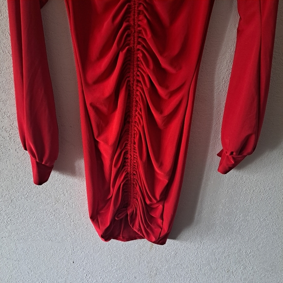 Fashion Nova Red Ruched Dress - Picture 3 of 4